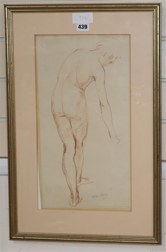 William Dring, sanguine chalk, Nude study, signed in pencil and dated 25, 43 x 24cm